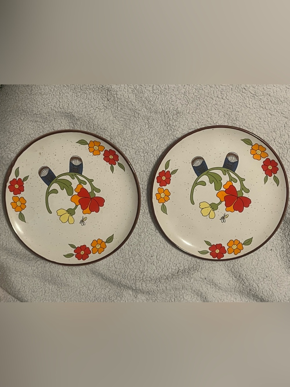 Floral Stoneware Small Plates - Cream with Red & Yellow Floral Design
